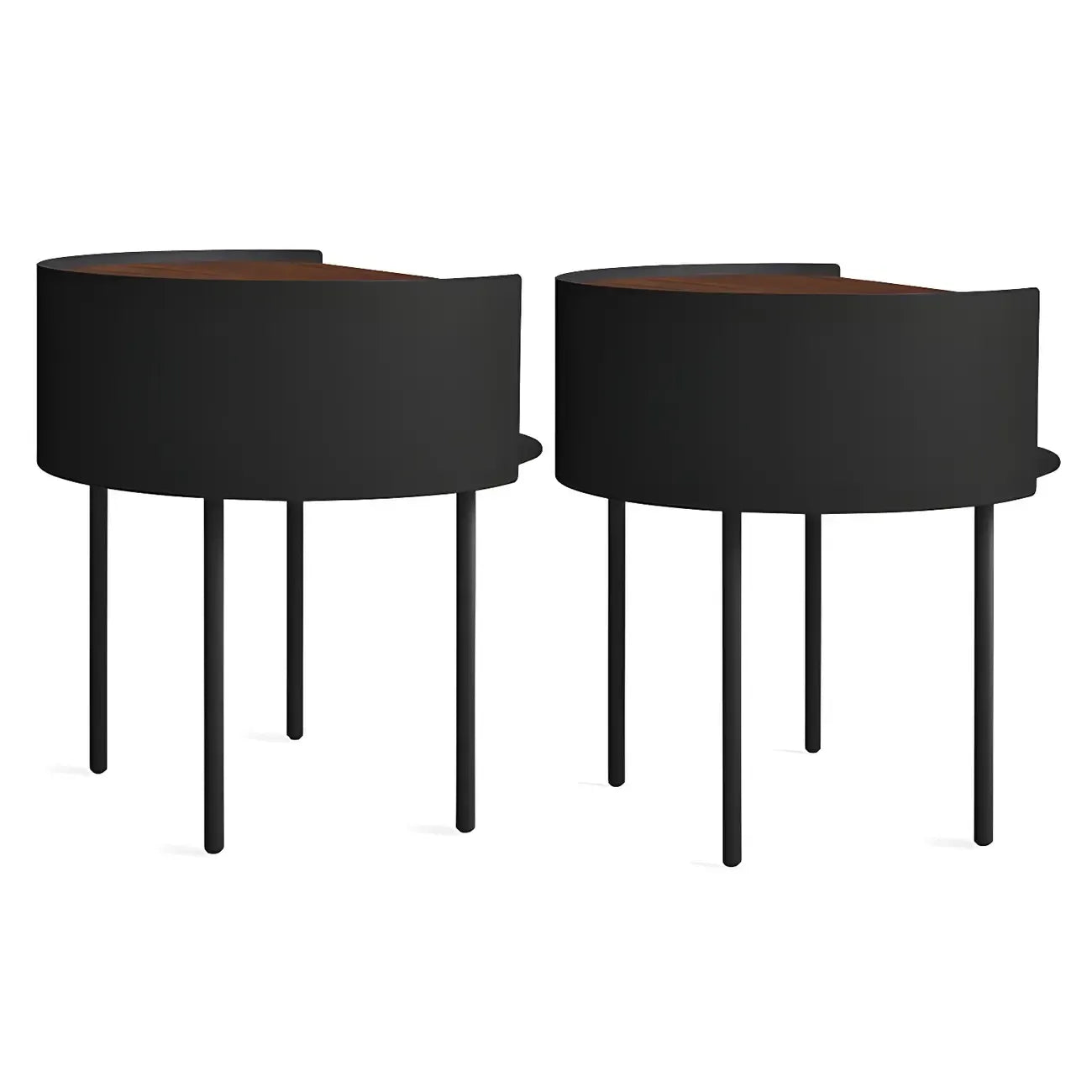 Round Shape Metal Bedside Table with Open Storage Wooden Top