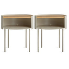 Round Shape Metal Bedside Table with Open Storage Wooden Top