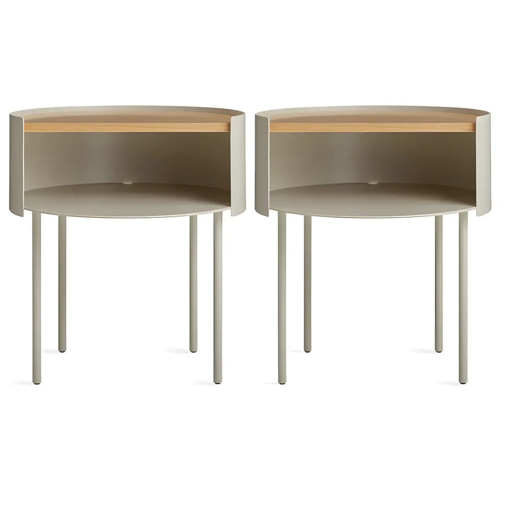 Round Shape Metal Bedside Table with Open Storage Wooden Top