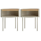 Round Shape Metal Bedside Table with Open Storage Wooden Top