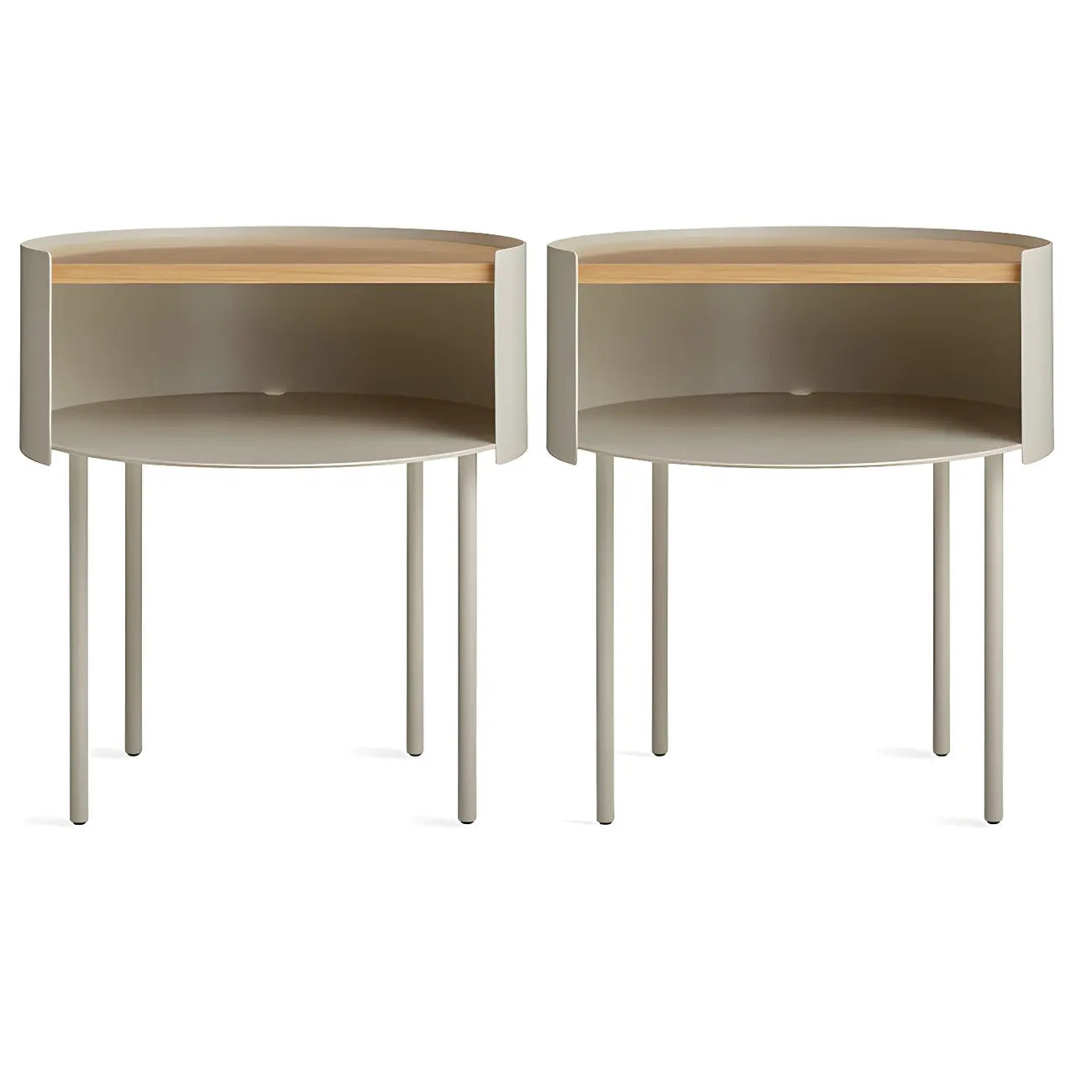 Round Shape Metal Bedside Table with Open Storage Wooden Top