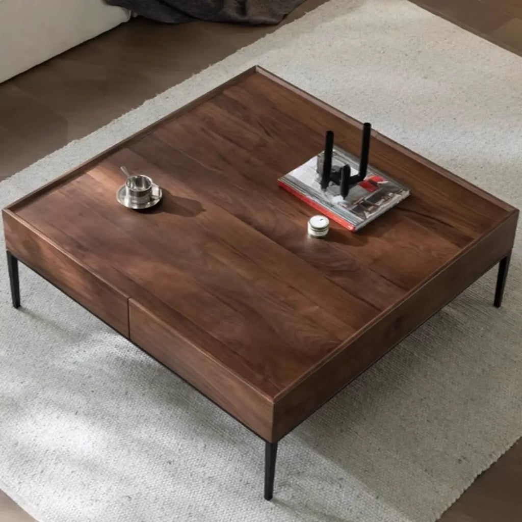 Rustic Wooden Square Coffee Table with Storage & Tray Top
