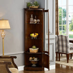 Classic Wood Walnut Glass Doors Corner Display Cabinet
