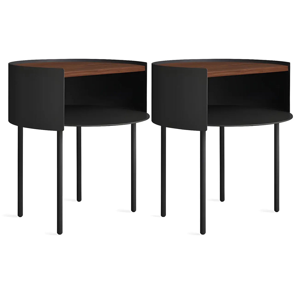 Round Shape Metal Bedside Table with Open Storage Wooden Top