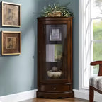 Classic Wood Walnut Glass Doors Corner Display Cabinet