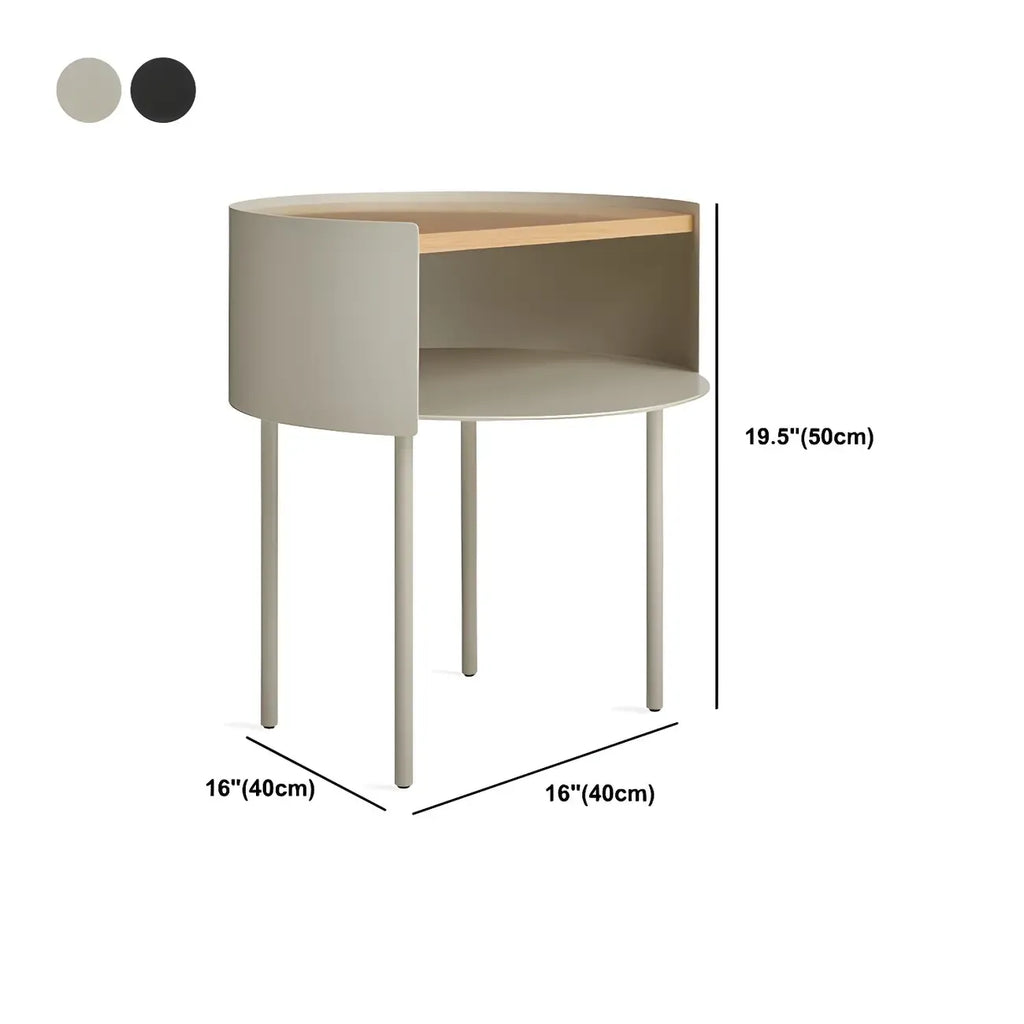 Round Shape Metal Bedside Table with Open Storage Wooden Top