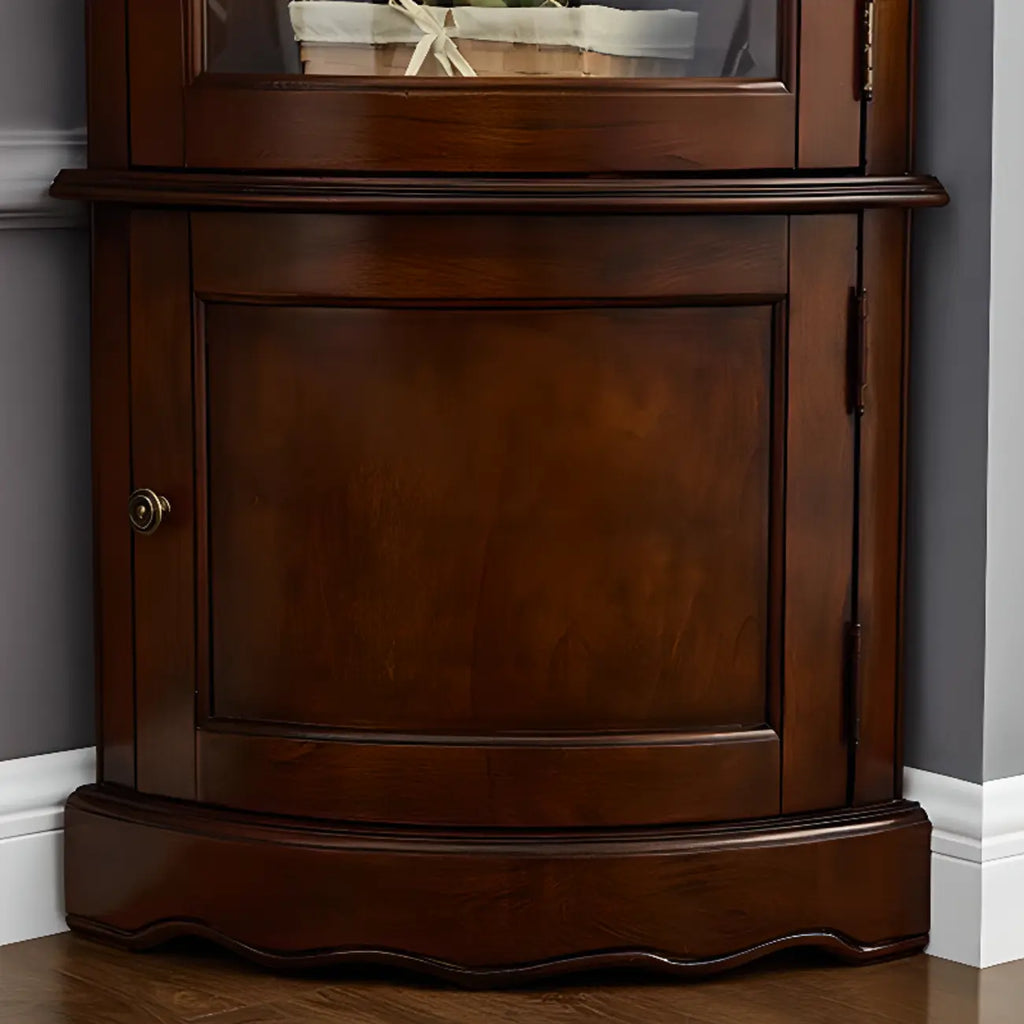 Classic Wood Walnut Glass Doors Corner Display Cabinet