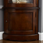 Classic Wood Walnut Glass Doors Corner Display Cabinet