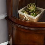 Classic Wood Walnut Glass Doors Corner Display Cabinet