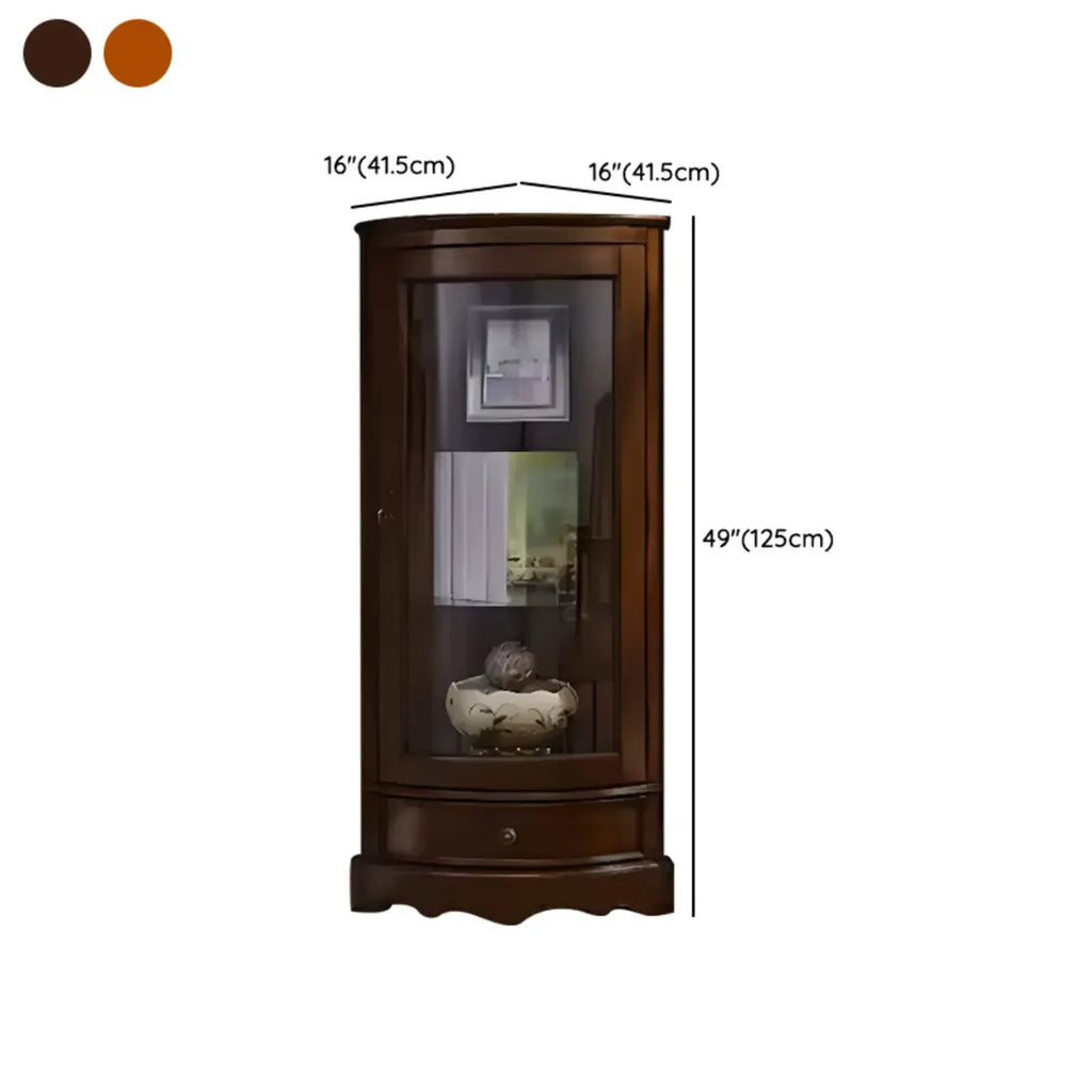 Classic Wood Walnut Glass Doors Corner Display Cabinet