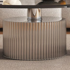 Modern Waterproof Glass Round Coffee Table with Silver Base