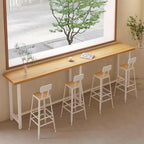 Simplistic Pine Wood Bar Table with White Metal Base for Dining