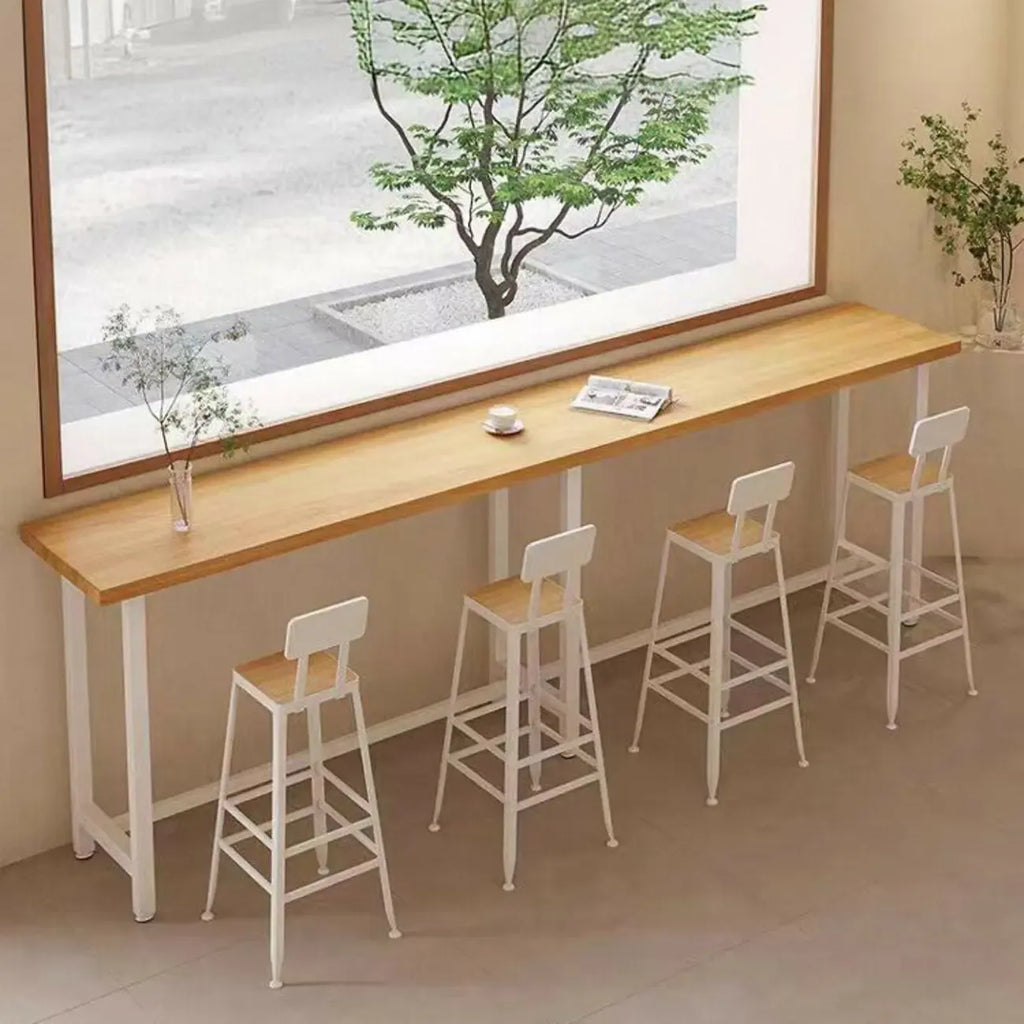 Simplistic Pine Wood Bar Table with White Metal Base for Dining