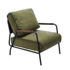 Modern Leather Accent Chair with Pillow and Metal Arms