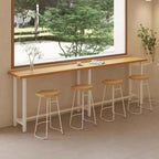 Simplistic Pine Wood Bar Table with White Metal Base for Dining