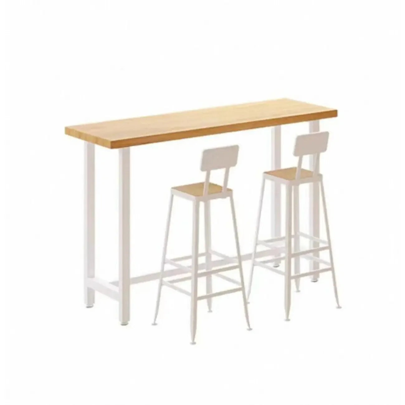 Simplistic Pine Wood Bar Table with White Metal Base for Dining