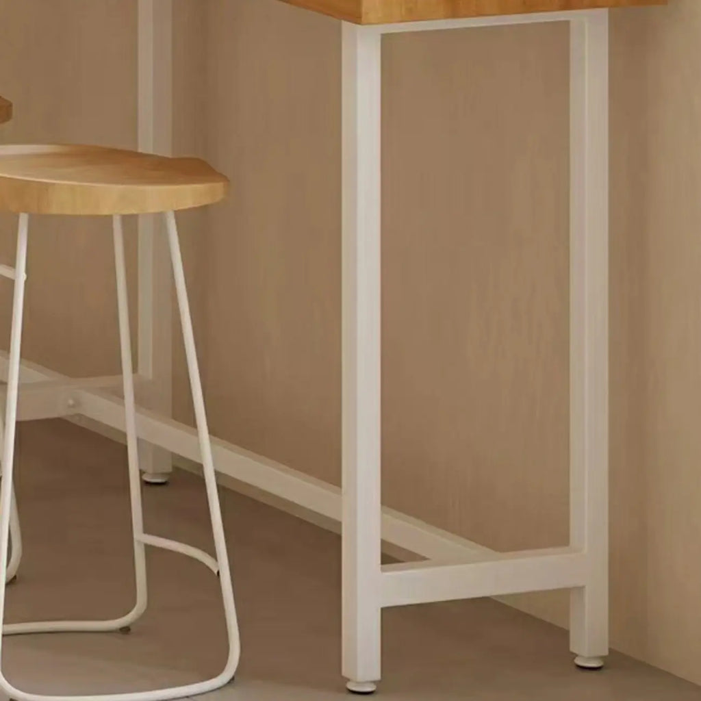 Simplistic Pine Wood Bar Table with White Metal Base for Dining