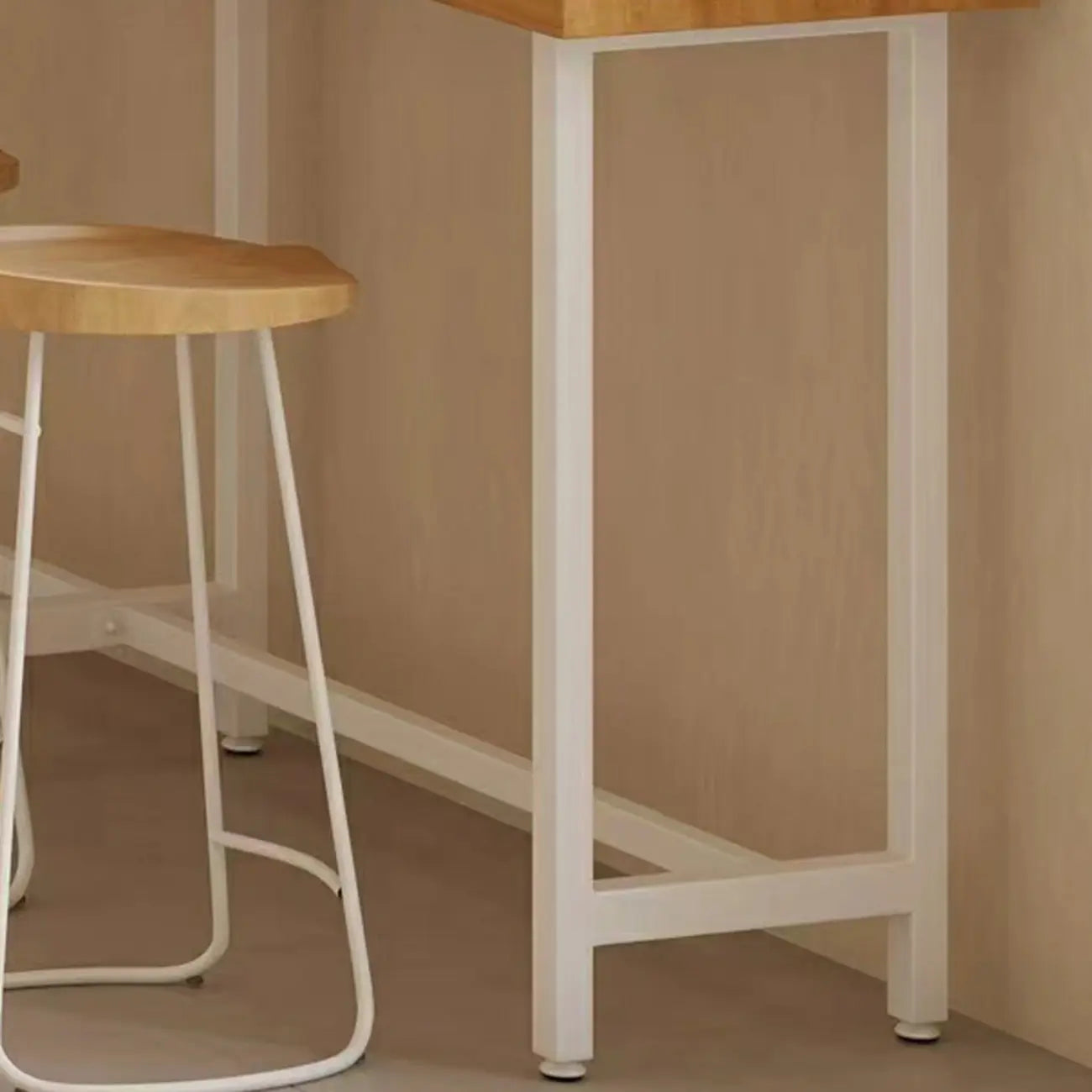 Simplistic Pine Wood Bar Table with White Metal Base for Dining