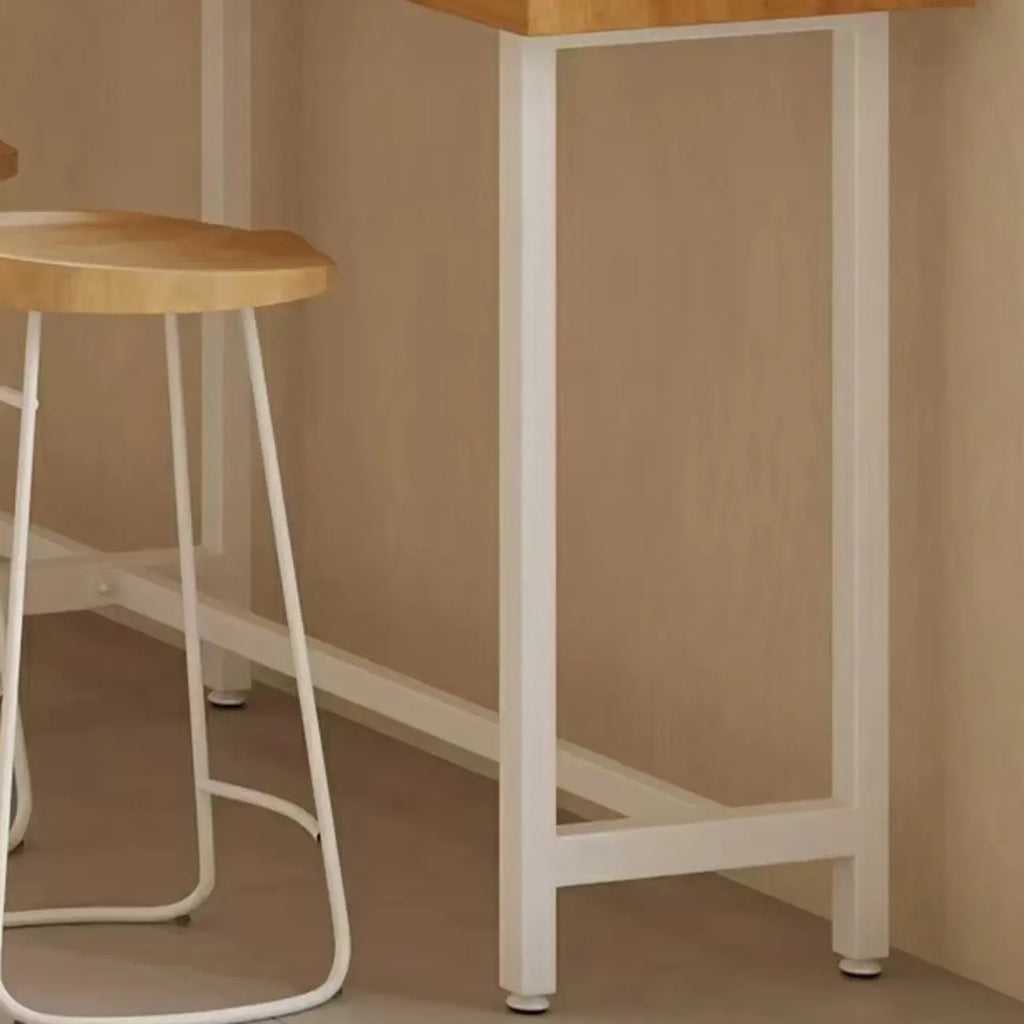 Simplistic Pine Wood Bar Table with White Metal Base for Dining