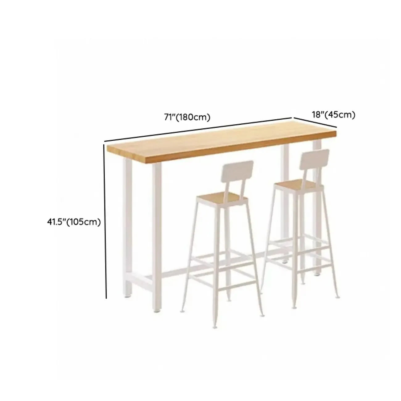 Simplistic Pine Wood Bar Table with White Metal Base for Dining