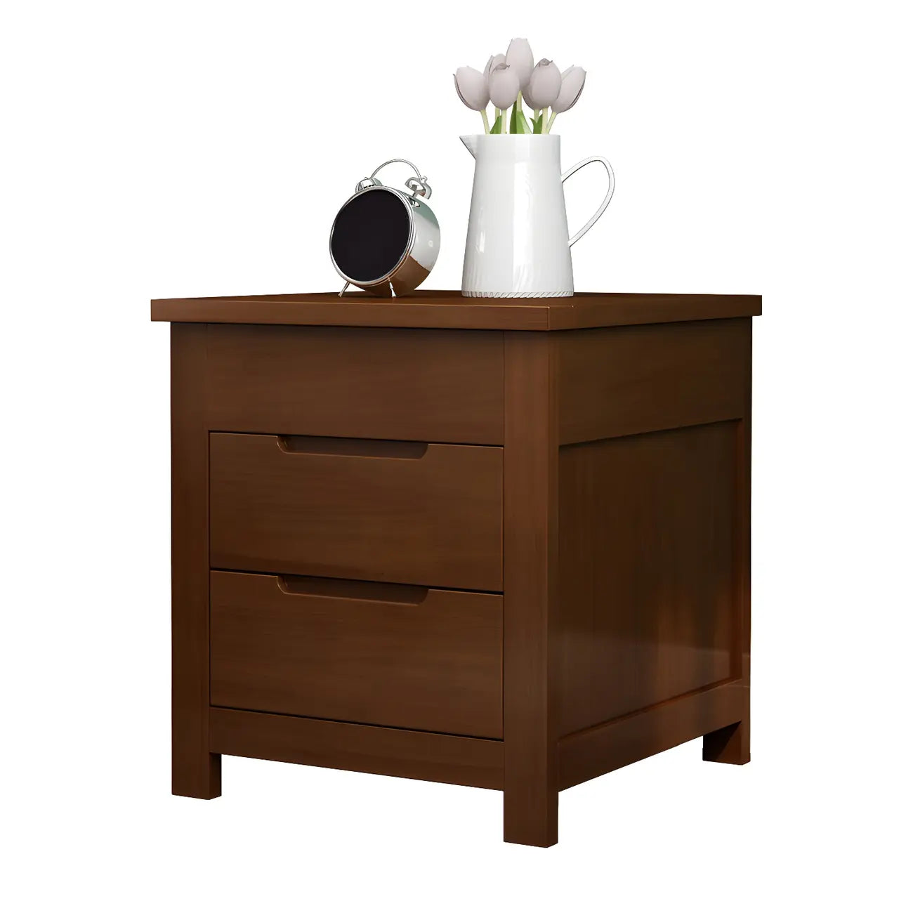 Narrow Rubberwood Lift-Top Bed Side Table with Drawers