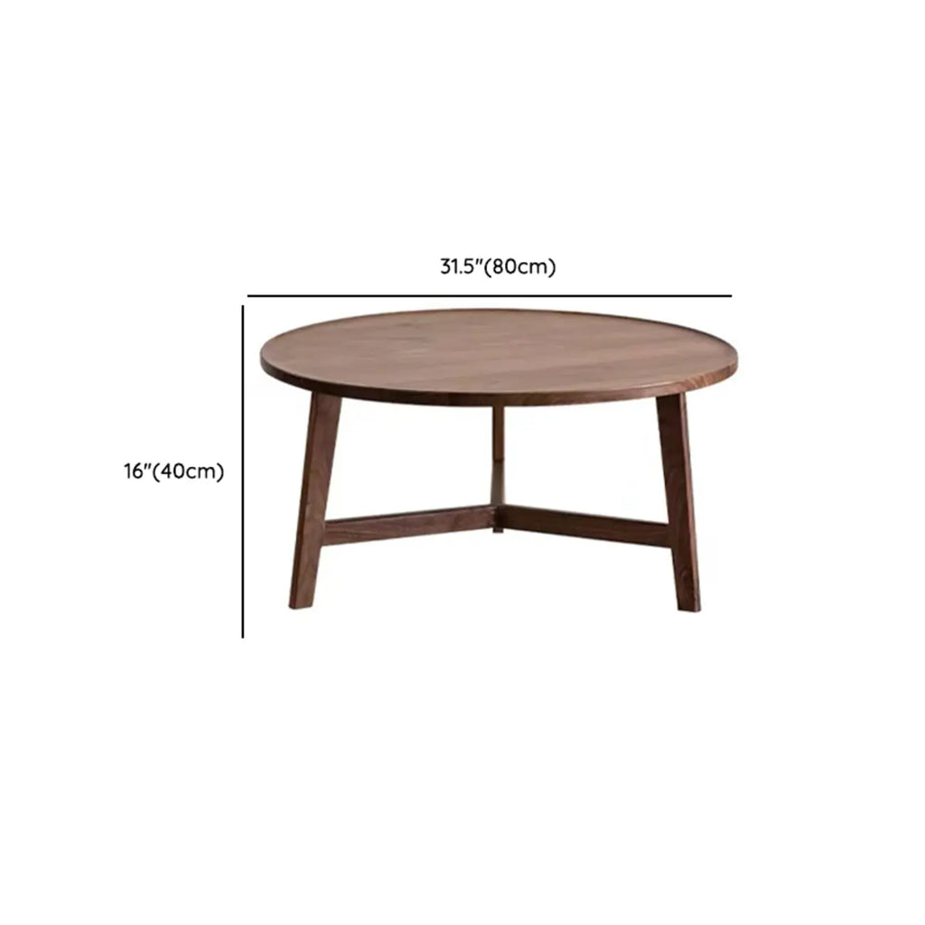 Mid-century Wooden Round Coffee Table Set with Cross Legs