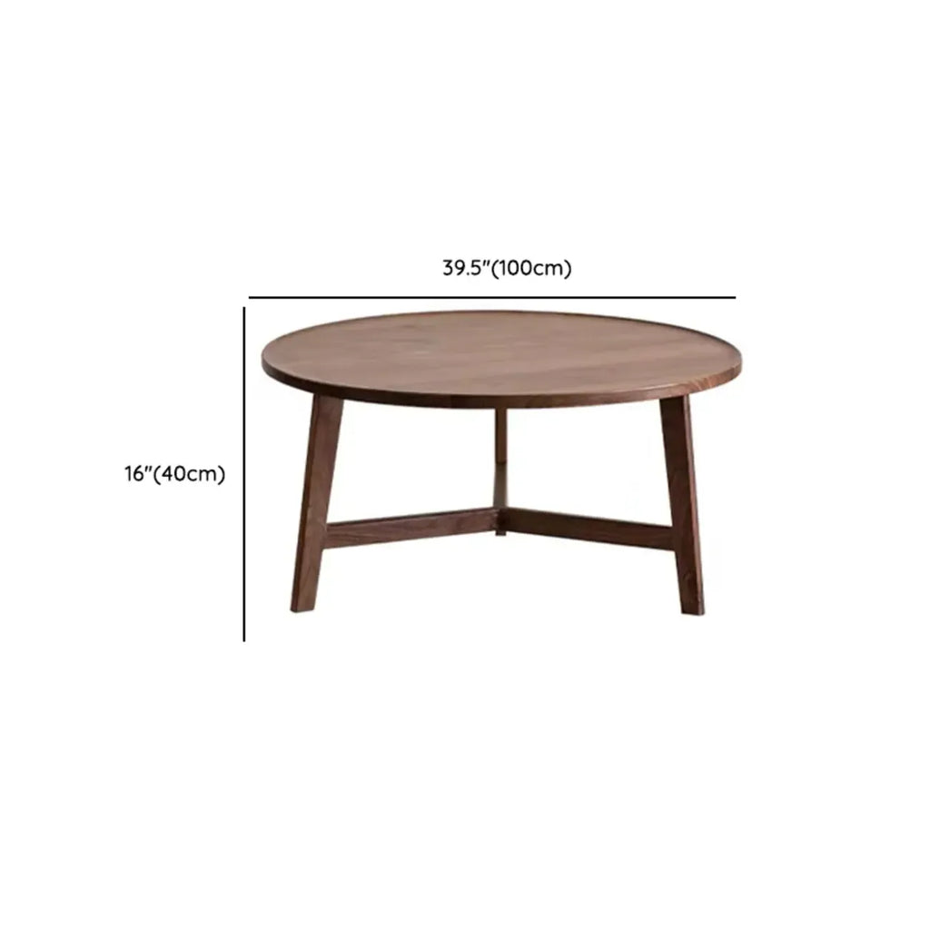 Mid-century Wooden Round Coffee Table Set with Cross Legs
