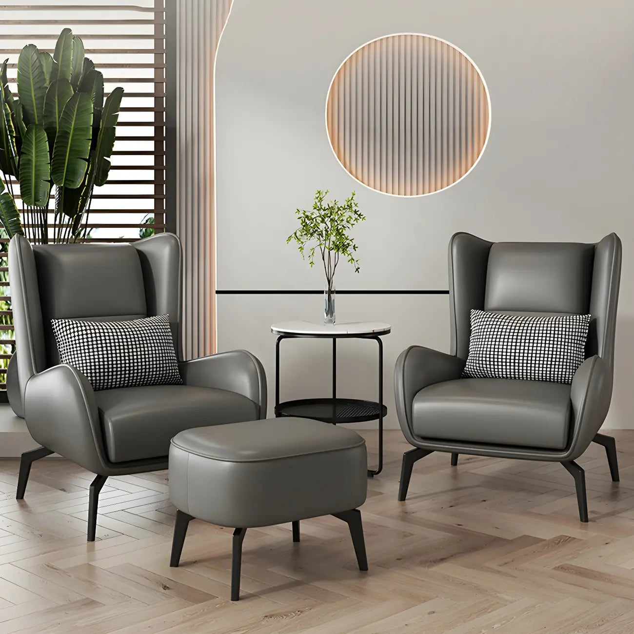 Modern Beige Leather Accent Chair with One Pillow