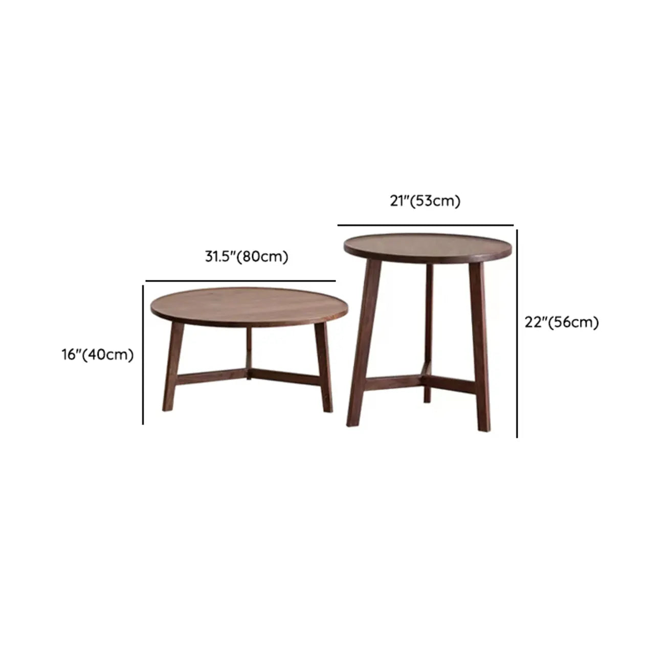 Mid-century Wooden Round Coffee Table Set with Cross Legs