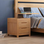 Narrow Rubberwood Lift-Top Bed Side Table with Drawers