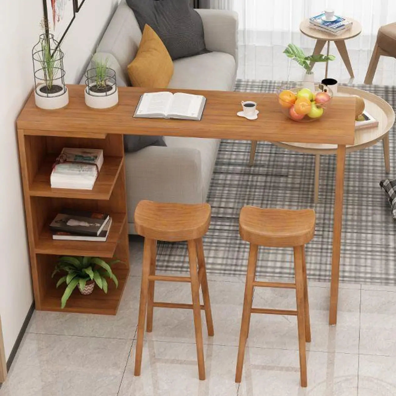 Modern Wooden Bar Height Table with Side Cabinet