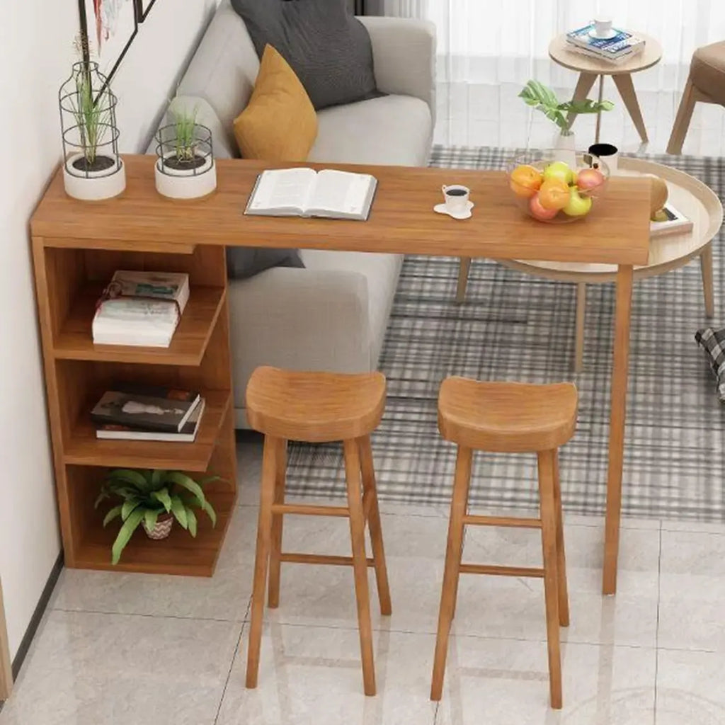 Modern Wooden Bar Height Table with Side Cabinet