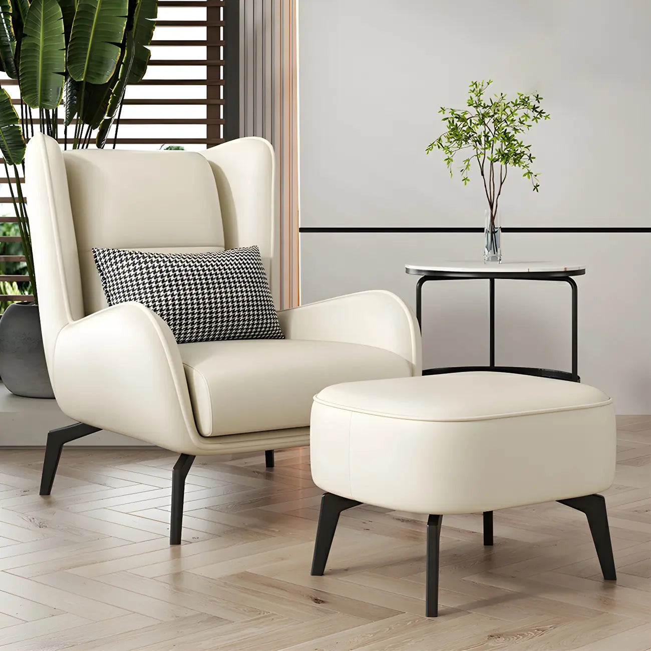 Modern Beige Leather Accent Chair with One Pillow