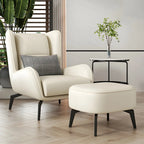 Modern Beige Leather Accent Chair with One Pillow