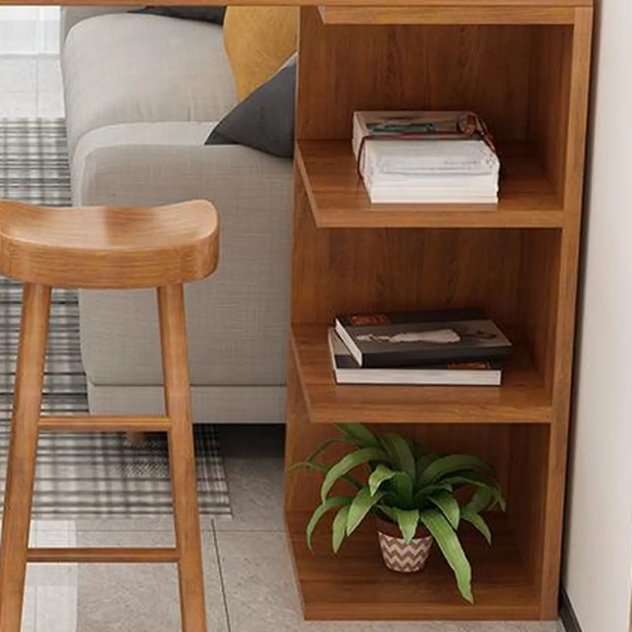Modern Wooden Bar Height Table with Side Cabinet
