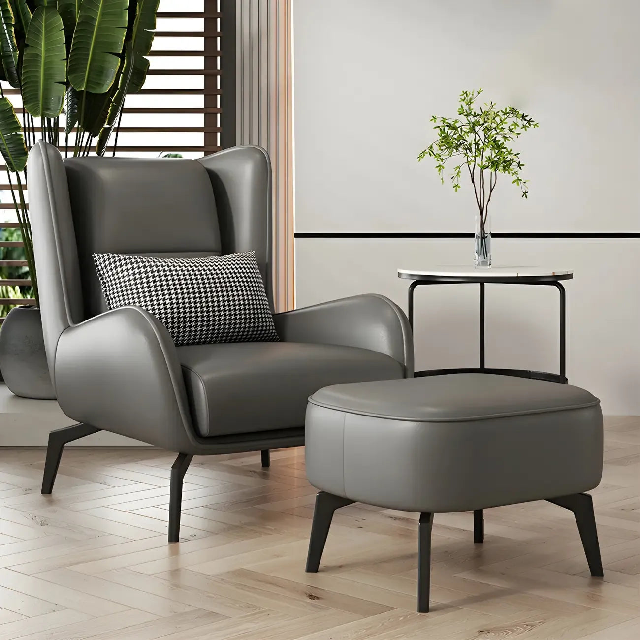 Modern Beige Leather Accent Chair with One Pillow