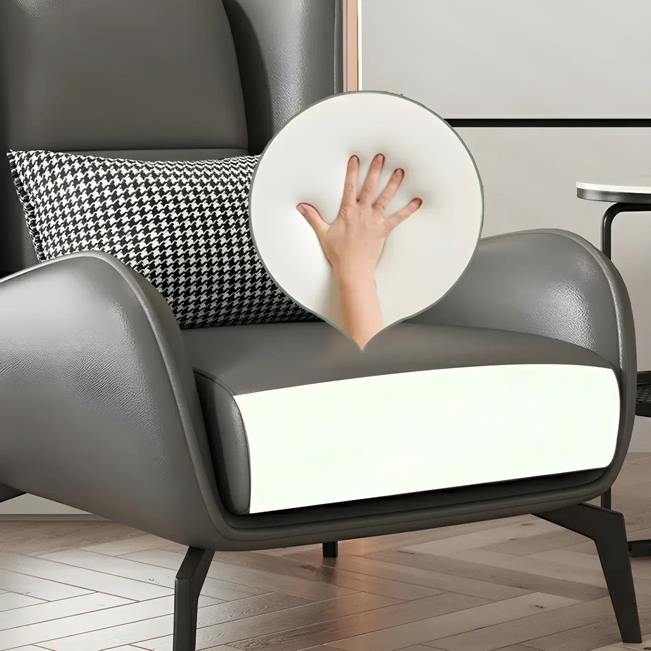 Modern Beige Leather Accent Chair with One Pillow