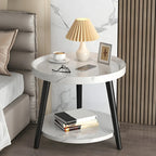 Natural Espresso Wood Small Round End Side Table with Tray Top & Shelf