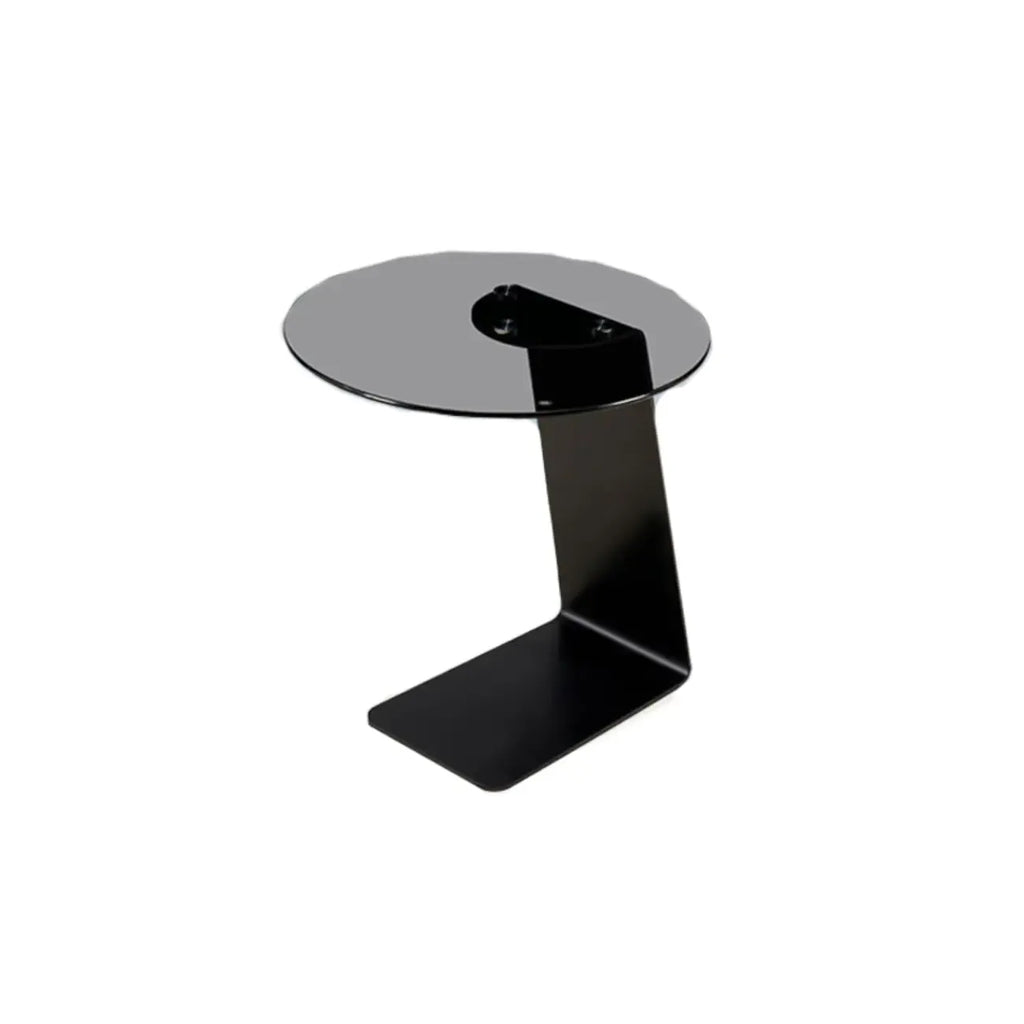 Modern Black Clear Glass Round Side Table for Couch