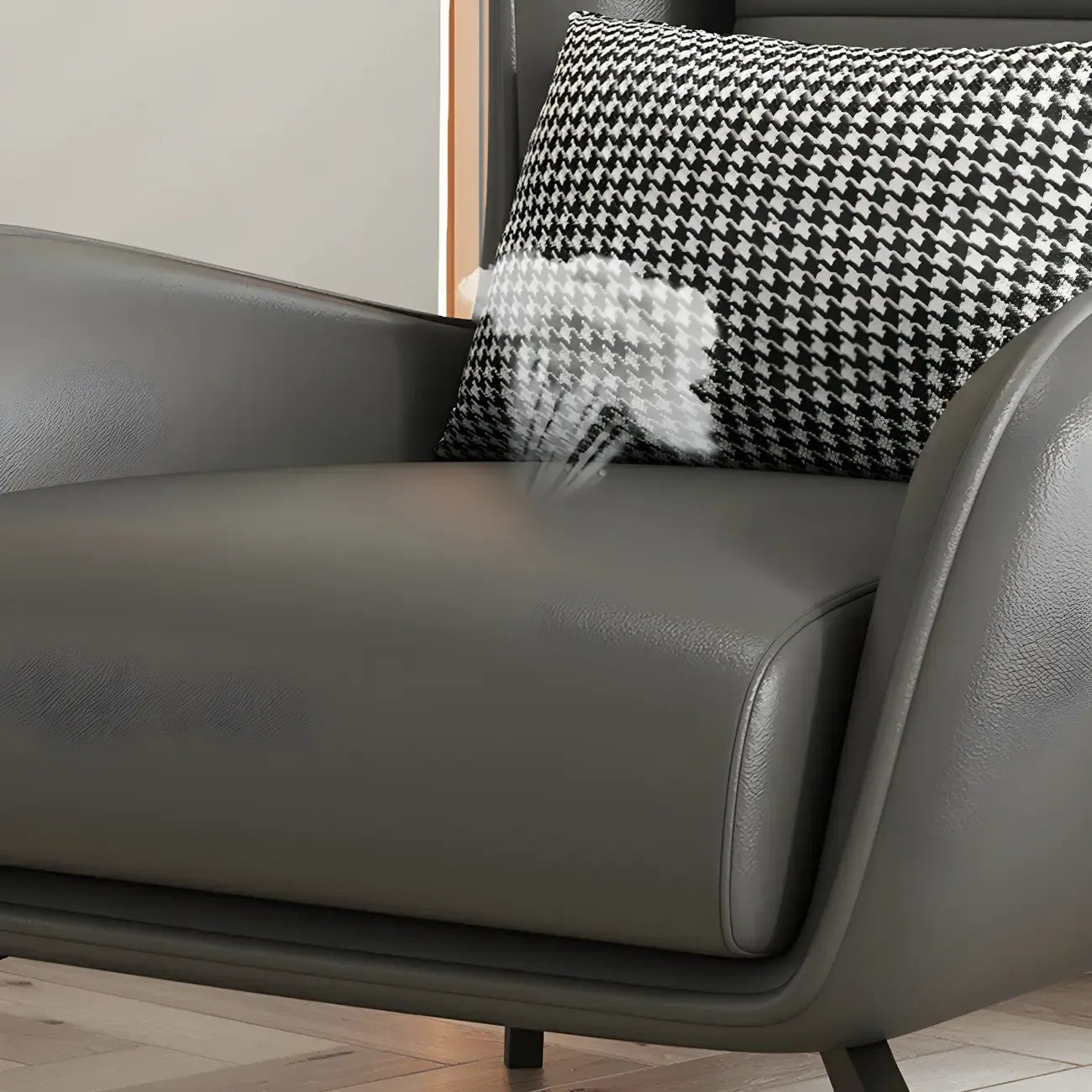 Modern Beige Leather Accent Chair with One Pillow