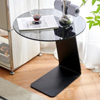 Modern Black Clear Glass Round Side Table for Couch