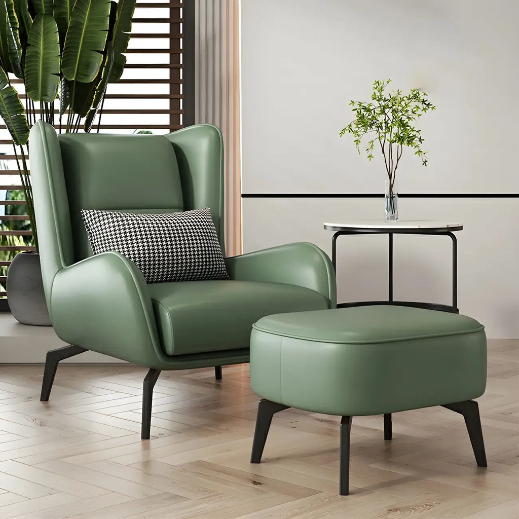 Modern Beige Leather Accent Chair with One Pillow