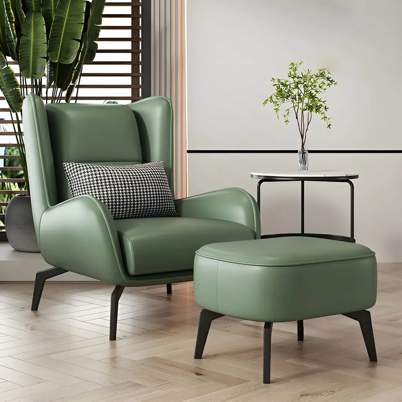 Modern Beige Leather Accent Chair with One Pillow