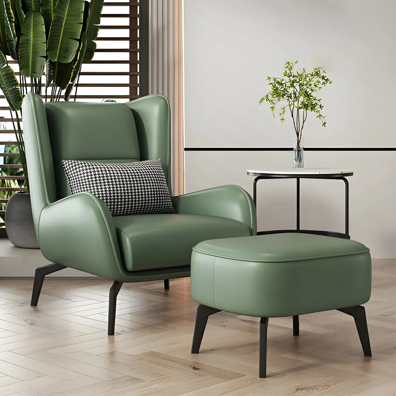 Modern Beige Leather Accent Chair with One Pillow