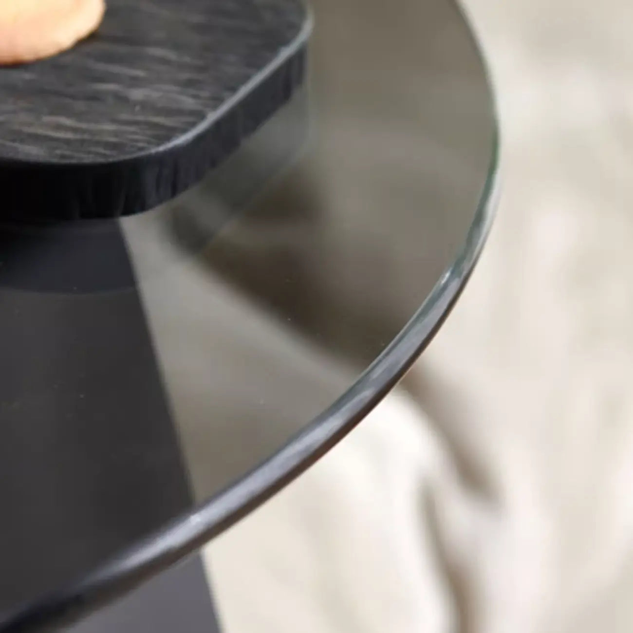 Modern Black Clear Glass Round Side Table for Couch