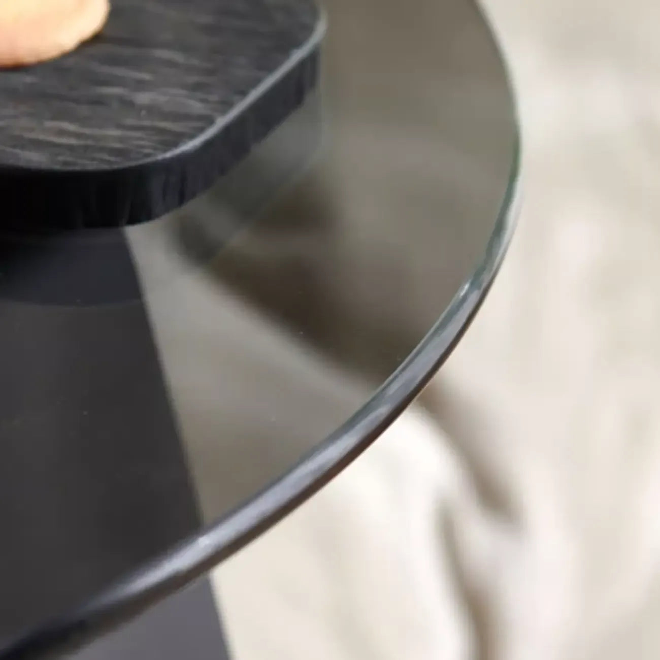 Modern Black Clear Glass Round Side Table for Couch