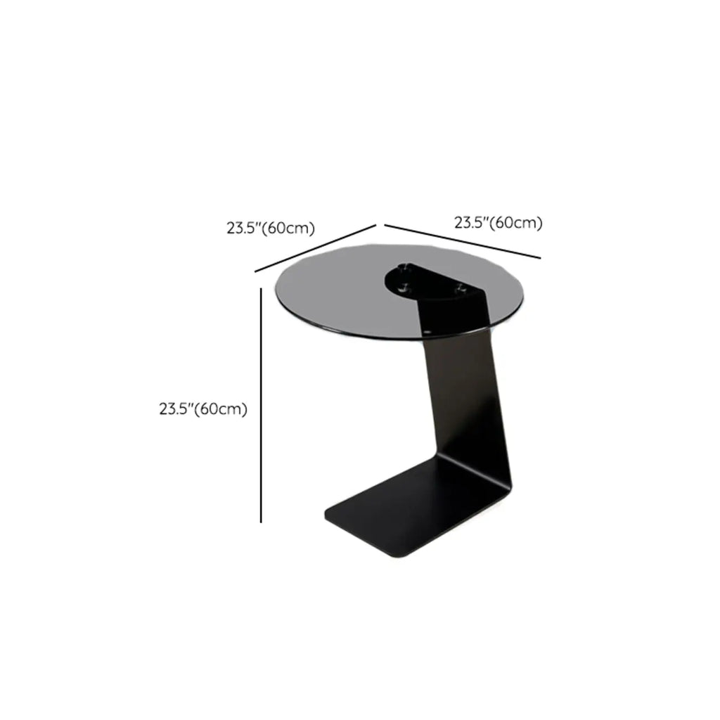 Modern Black Clear Glass Round Side Table for Couch