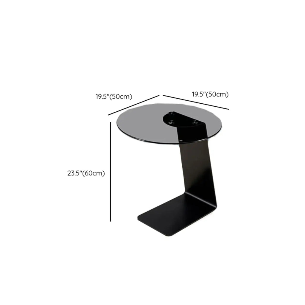 Modern Black Clear Glass Round Side Table for Couch