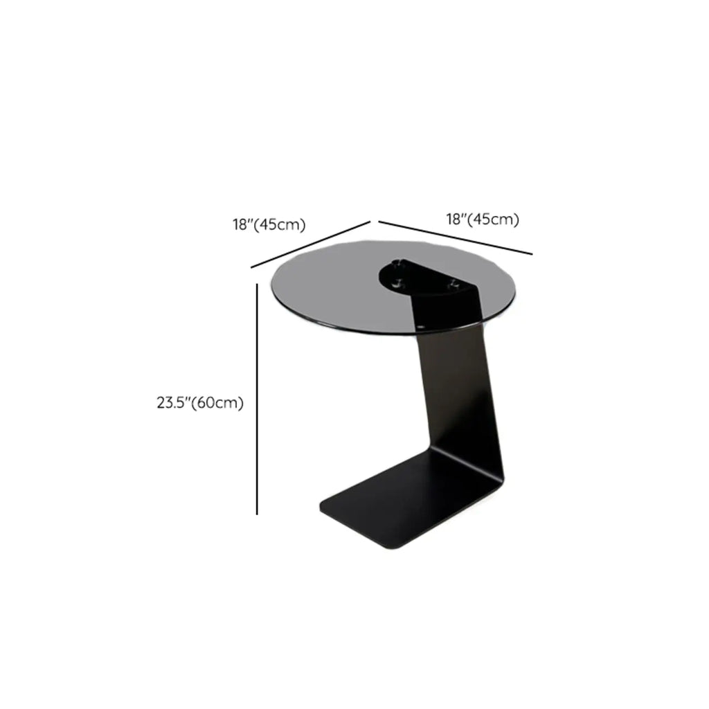 Modern Black Clear Glass Round Side Table for Couch