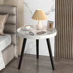Natural Espresso Wood Small Round End Side Table with Tray Top & Shelf
